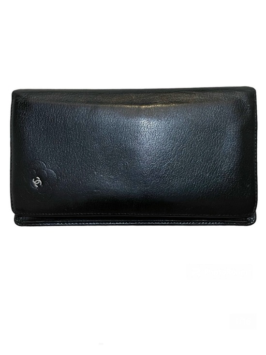 CHANEL Handbags - CHANEL Black Leather Camellia Bifold Long Wallet - Authentic